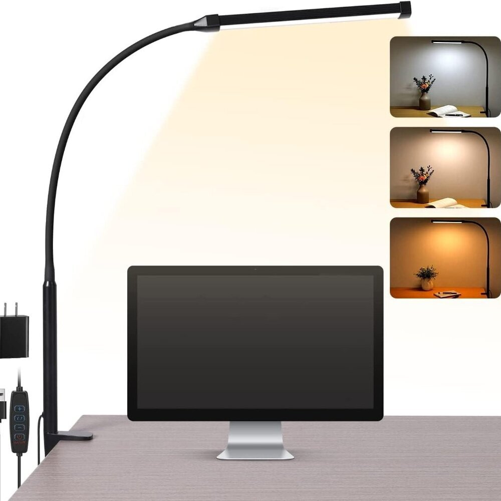 LED Desk Lamp with Clamp, Eye-Caring Clip on Lights for Home Office, 3 Modes 10